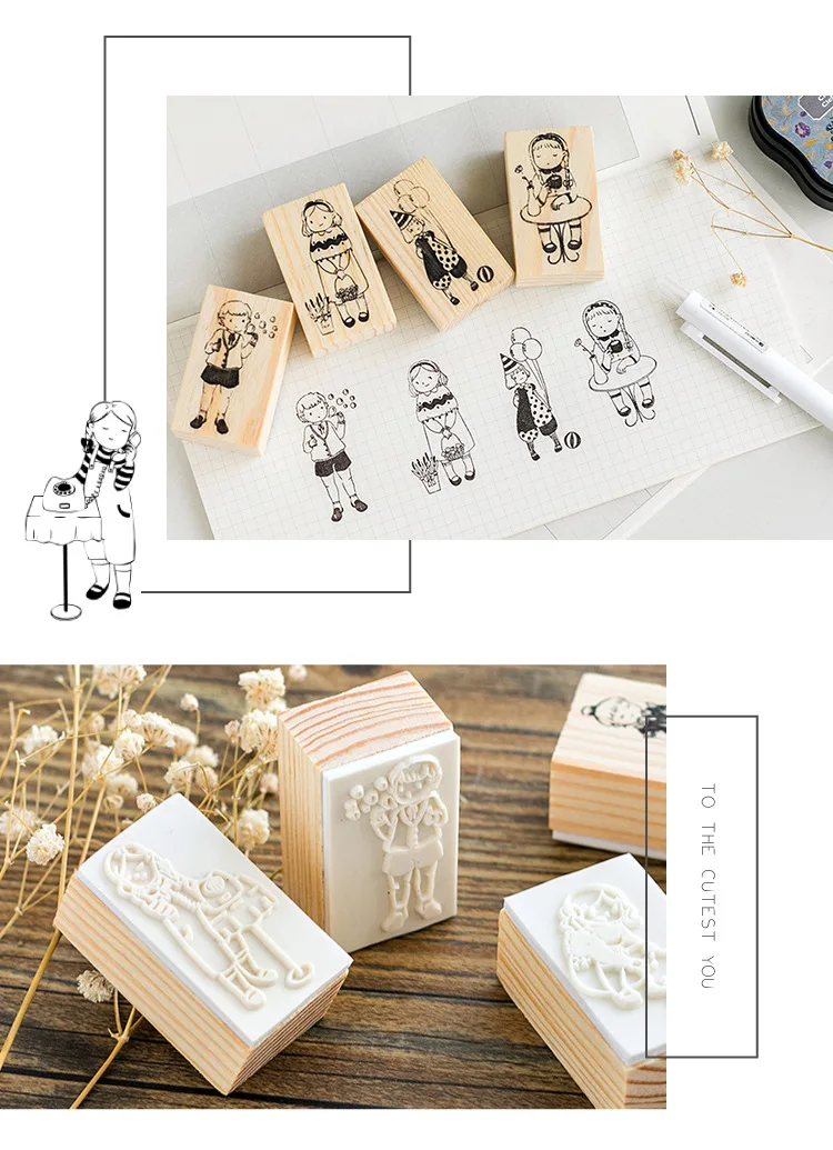 PIKAALAFAN маленькая милая серия деревянный резиновый уплотнитель ручка Альбом украшение дневника DIY 8 выбор игрушечная печать