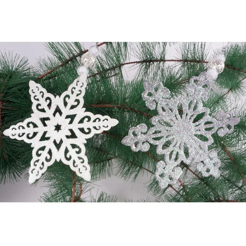 Рождественское украшение Рождественская елка подвеска белая Снежинка подвесное украшение 10 см с бусинами Рождественская елка украшения принадлежности