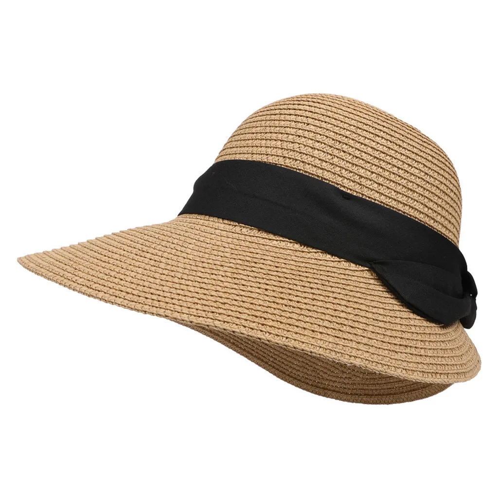 

feitong OThe summer paper straw hat wide brim bowknot steamer breathable sun hat Women holiday beach #3