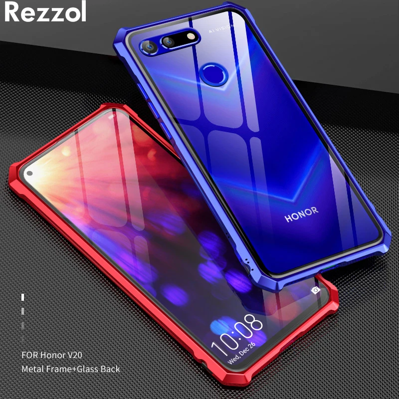 For Huawei Honor View 20 Case Transparent Tempered Glass Back Cover Metal Frame Cases V20 View20 Phone case fundas |
