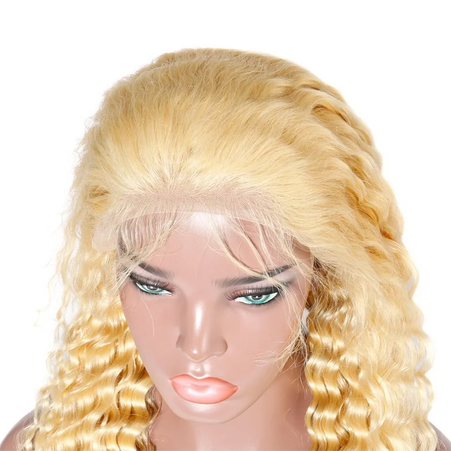 Бразильские волосы блонд 613 кружевные передние человеческие волосы парики среднего размера с детскими волосами глубокая волна парик Remy человеческие волосы кружевные парики