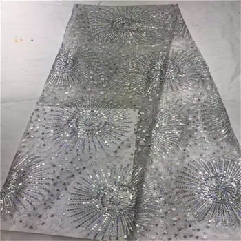 

High Quality African Tulle Lace Fabric Nigerian Net Lace Fabric with Beads French Mesh Lace Fabric for Wedding Dress