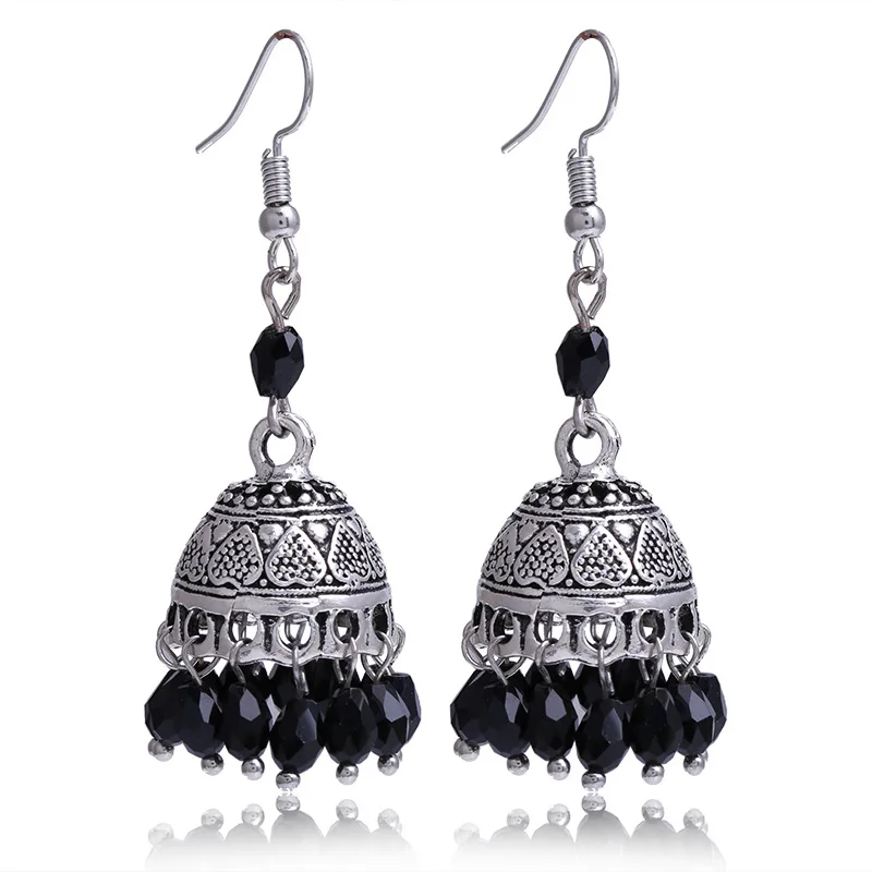 Винтажные этнические индийские серьги Jhumka Jhumki, резные серьги в виде лотоса ручной работы, традиционные колокольчики, висячие серьги, ювелирные изделия для женщин, индийские ювелирные изделия