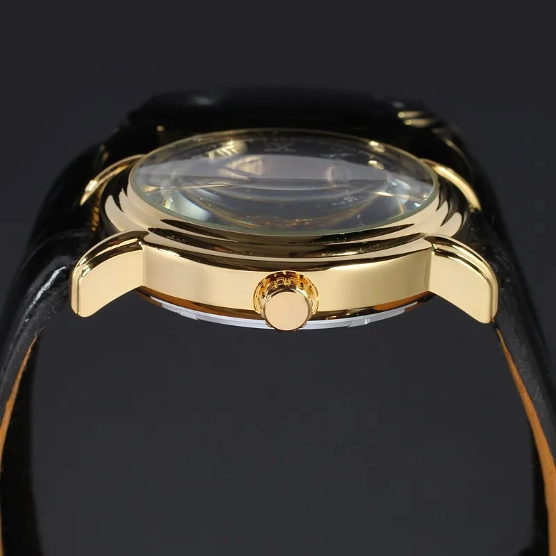 WINNER мужские роскошные брендовые Золотые римские цифры кожаный ремешок часы автоматические механические наручные часы Подарочная коробка
