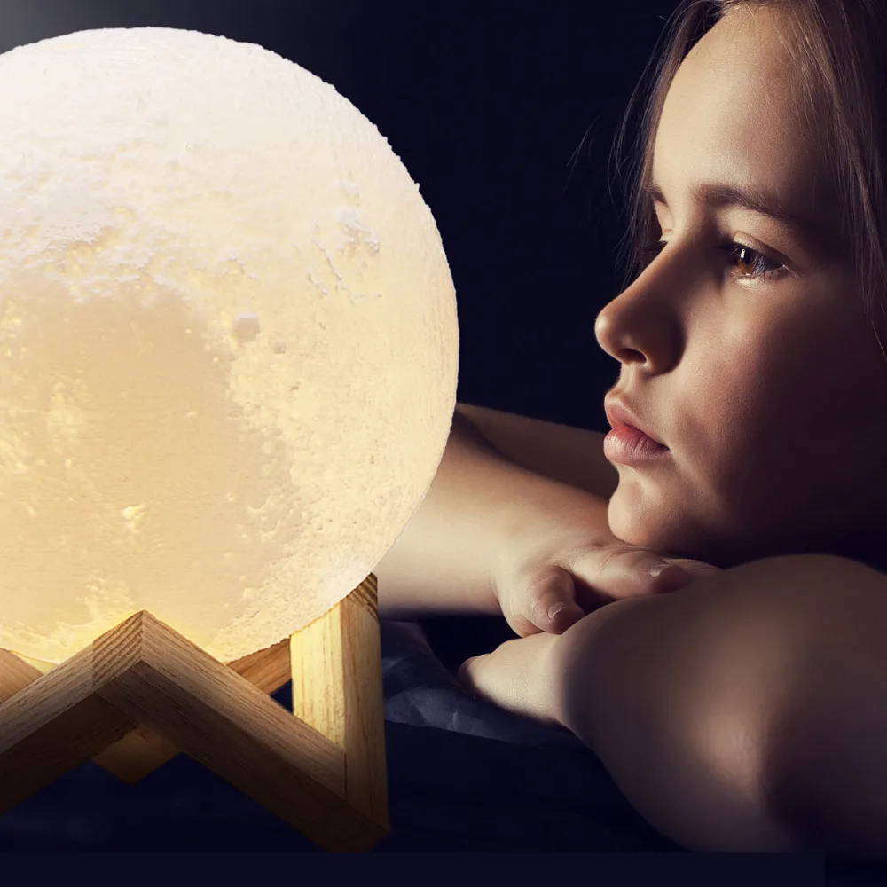 3D Перезаряжаемые принт светодио дный луна ночь свет Lampara Luna 2 цвета сенсорный выключатель Спальня книжный шкаф Luminaria Новинка лунный свет