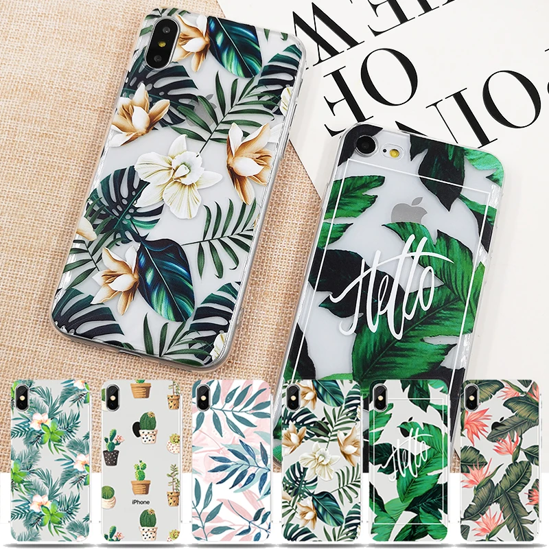 Retro Summer Leaf Case For iPhone X XS 6 6s 7 7plus 8 8plus XR XS Max Soft TPU Silicon Cases Color Leave Print Back Cover