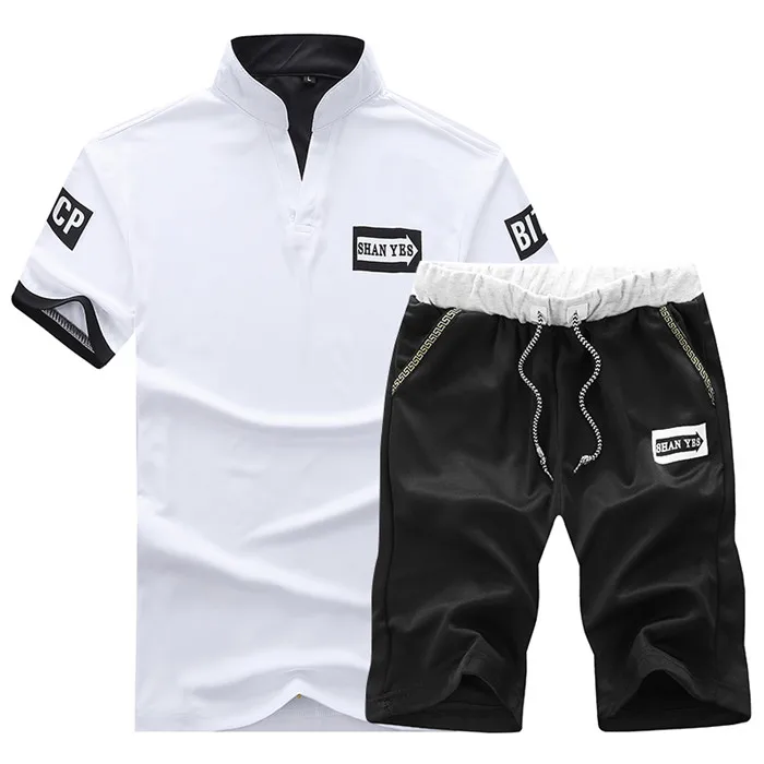Лето, комплект из двух предметов, Мужская футболка с короткими рукавами, короткий топ, шорты, мужские спортивные костюмы, модная футболка, спортивный костюм, комплект - Цвет: T02 White Suit