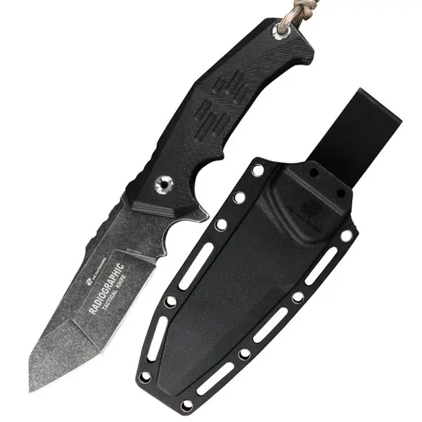 На открытом воздухе излучения фиксированным лезвием нож, 8cr14mov стали, тактические походные ножи нож выживания Открытый инструмент с оболочкой, 58Hrc - Цвет: Black