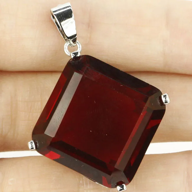 

Pretty Pink Raspberry Rhodolite Garnet White CZ Woman's Silver Pendant 39x24mm