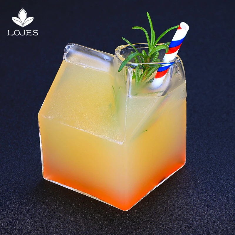

340ml Creative Clear Transparent Glass Milk Box Shape Milk Cup Mug Jug Dish Drinking Tools Water Juice Milk Tea Cups