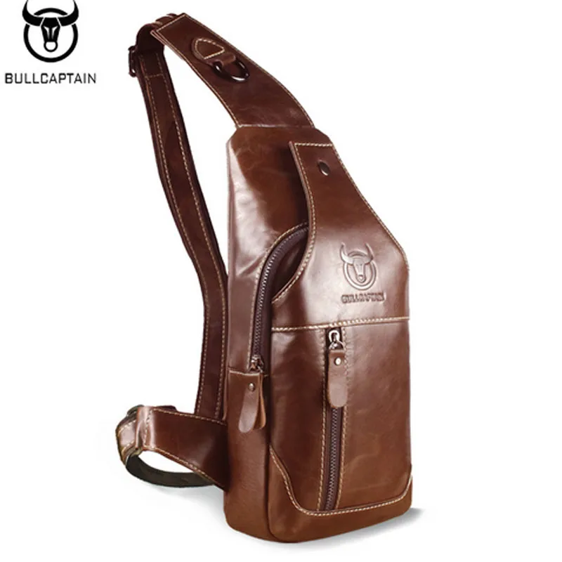 Мужская модная нагрудная сумка из натуральной кожи с изображением капитана быка, сумки через плечо, мужская повседневная сумка-мессенджер, трендовая брендовая сумка на плечо - Цвет: Brown