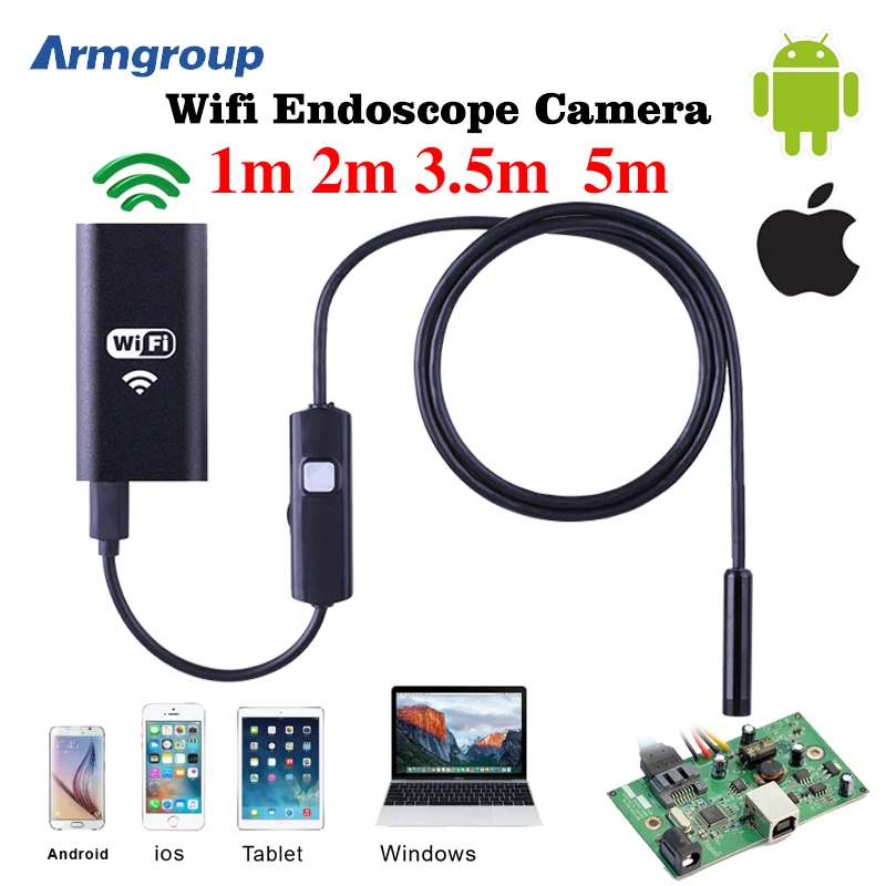 8mm Lens Wifi Android Iphone Endoscope Camera 1M 2M 3 5M 5M Waterproof Snake Tube Pipe