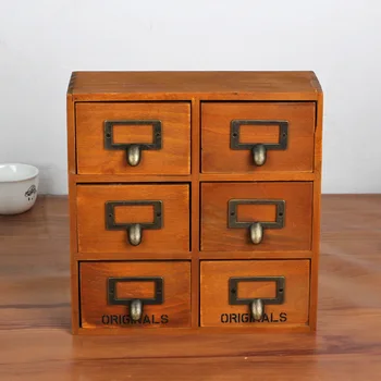 

1PC Zakka multi drawer type wooden grocery retro wood cabinets finishing storage box 25.5x10x26cm J0948