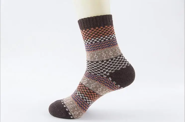 Мужские толстые носки на осень и зиму, теплые шерстяные носки, теплые шерстяные носки в этническом стиле, высокие носки из мягкой кроличьей шерсти, чулочно-носочные изделия по щиколотку