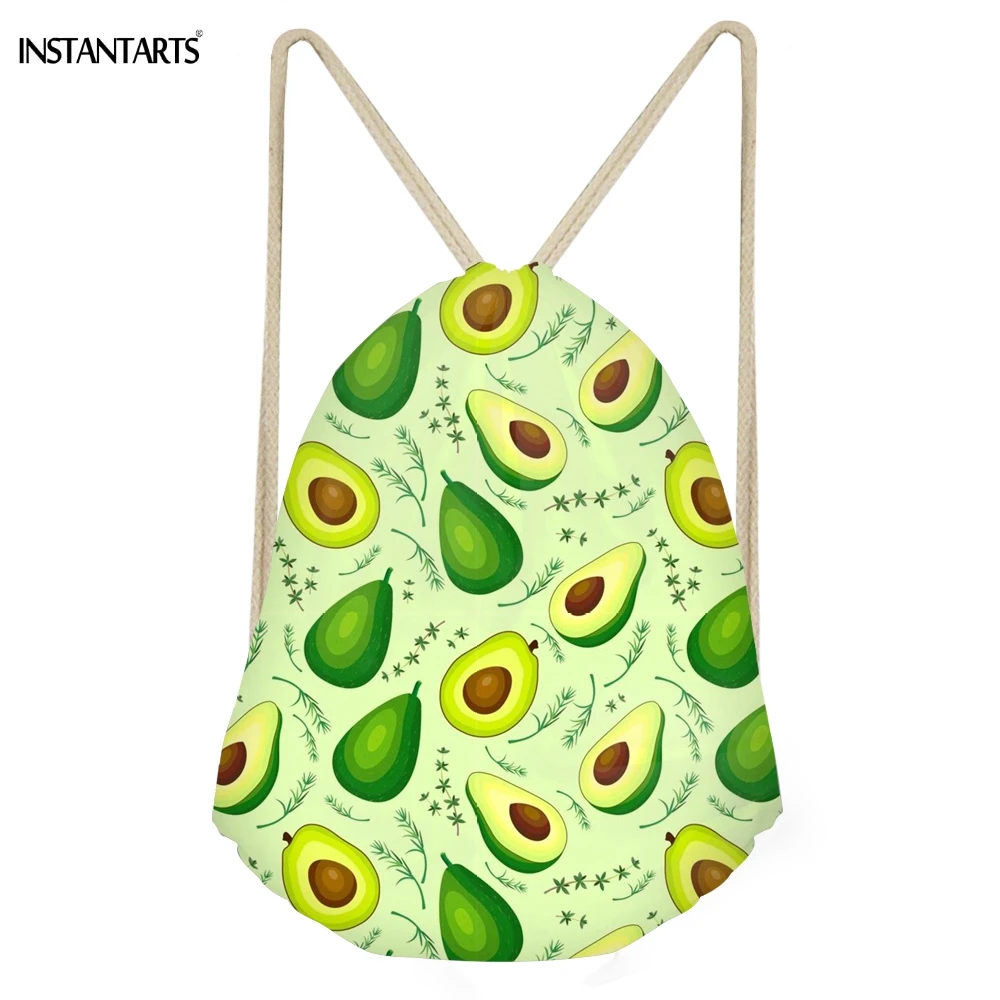INSTANTARTS Забавный мультфильм фруктов авокадо 3D печати завязки сумки для подростков девочек Повседневное Softback большие рюкзаки пляжные сумки