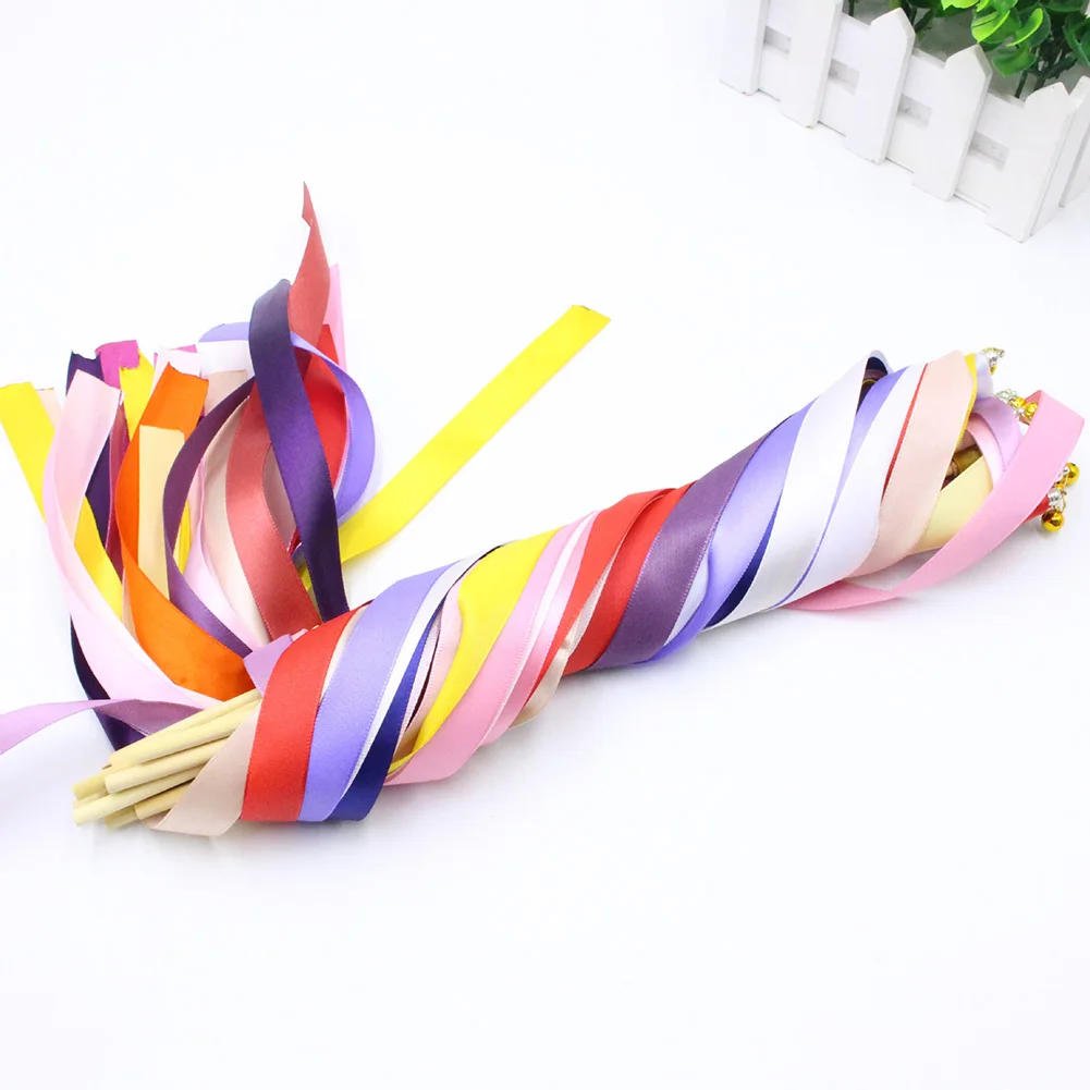 1/12pcs Wedding Ribbon Wands with Bell Silk Ribbon Fairy Stick Mix