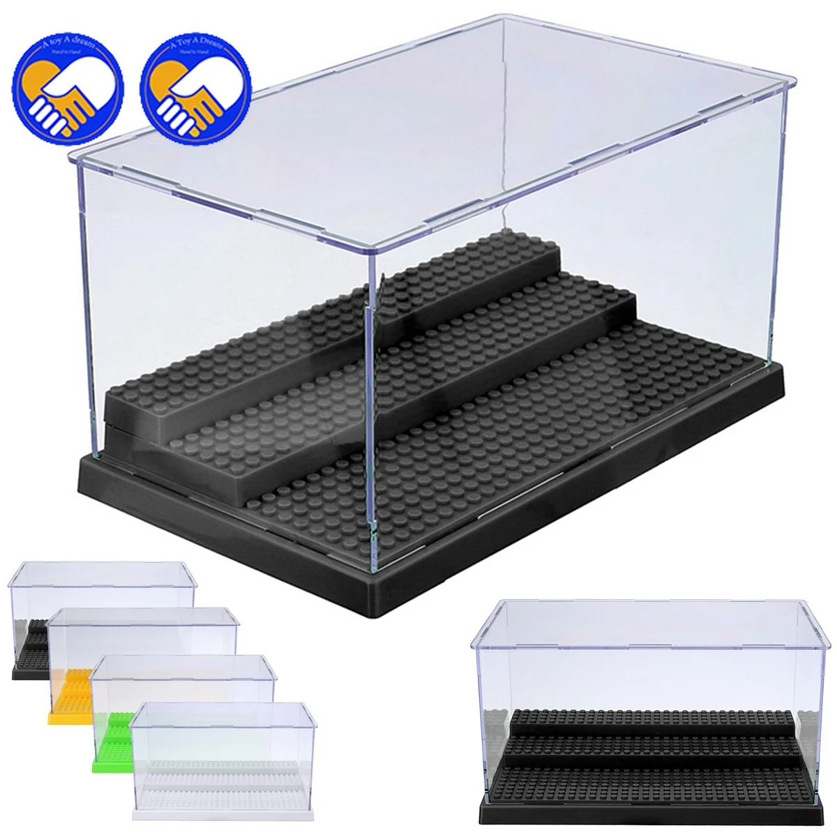 

1pc 3 Steps Display Case/Box Dustproof ShowCase Gray Base for building Blocks Acrylic Plastic Display Box Compatible