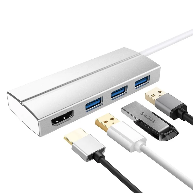 YUNCLOUD Тип usb-C 3,1 хаб USB 3,0 HDMI 4 К адаптер USB C 3,1 мужчина к HDMI Женский 4 К 30 Гц видео конвертер для Macbook Air Pro