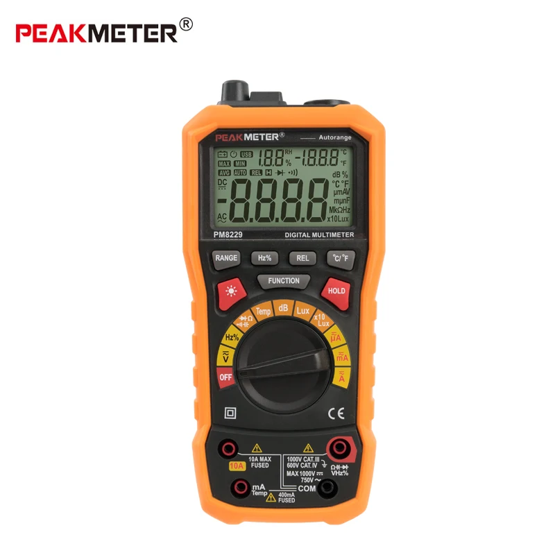

PEAKMETER PM8229 5 in 1 Auto Range DMM Digital Multimeter Multi-function Lux Sound Level Frequency Temperature Humidity Tester