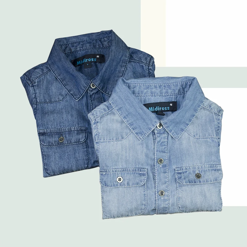 1New Year Boys Denim Shirts Blouse Kids Jeans Tops Long Sleeve Cowboy Cotton Pocket