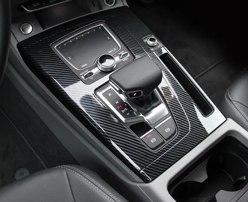 Estilo do Carro de Fibra de Carbono Tampa do Painel de Controle de Mídia Lhd para Audi Olhar Chrome Matte Interior Engrenagem Shifter Guarnição q5 fy 2020 19 - 7 Cheap Molduras interiores
