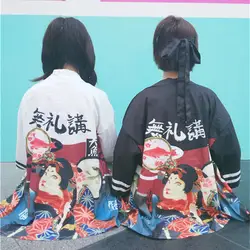 2 цвета 2018 сезон весна-лето harakuju мультфильм цифра печати кимоно кардиган feminino Пиджаки рубашки женские