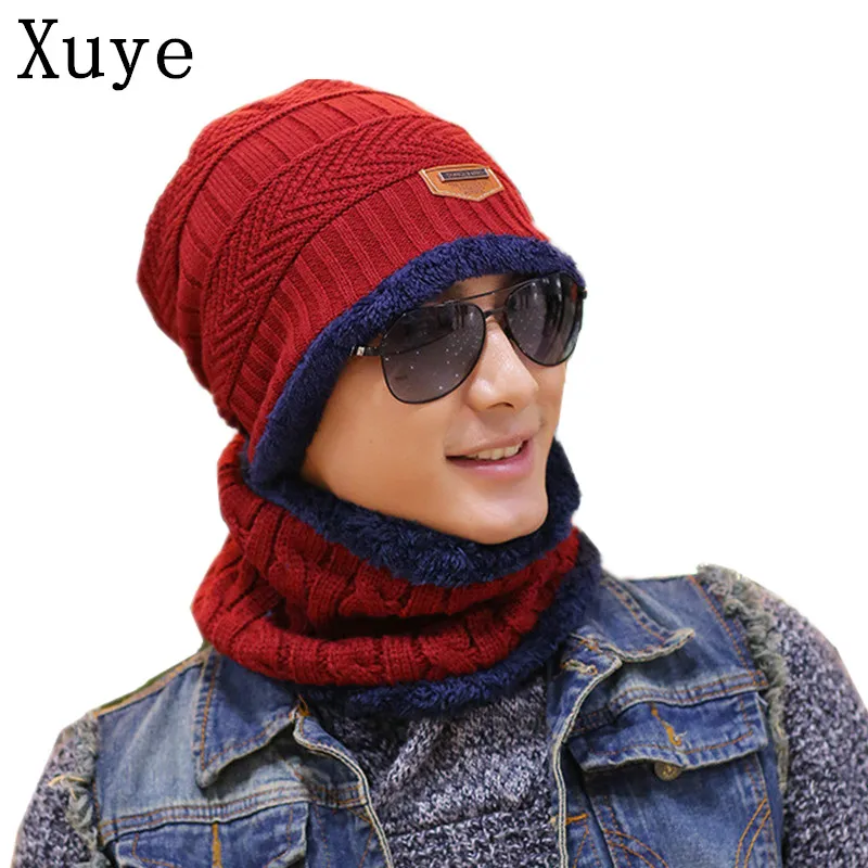 

XUYE man Winter Thicken Warm Fleece Neck Warmer Snood Scarves Men Bicycle caps Scarf Skullies Beanies a set price