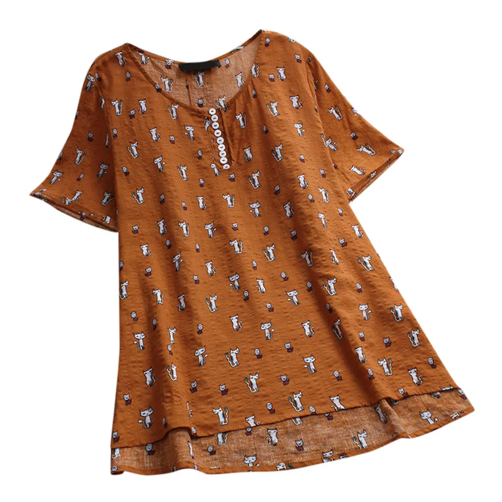 

CHAMSGEND Dress Asymmetrical Short Sleeve Dress Women Loose Cat Printing O-Neck Summer Dresses Large Size Vintage Vestido 6JAN18