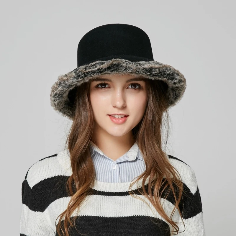 New Fashion Warm Hat Adult Female British Panama Hat Students Wide Brim