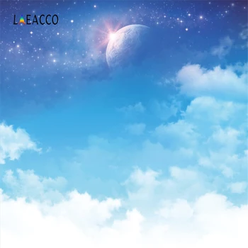 

Laeacco Moon Blue Sky Glitter Stars Cloudy Wallpaper Party Baby Scenic Photo Backgrounds Photographic Backdrops For Photo Studio