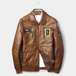 Для мужчин из натуральной кожи куртка полета куртки 2018 новый овчины Натуральная кожа Авиатор куртки мотоцикла пальто Для мужчин