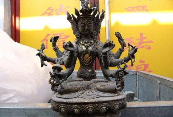 

fast shipping USPS to USA S0096 Tibet Buddhism Folk classic Bronze Copper gild Usnisa-sitatapatra Buddha Statue