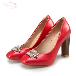 Chainingyeвечерние/стильные удобные туфли-лодочки с квадратным носком, Модные слипоны со стразами, синие, черные, красные, женская обувь на