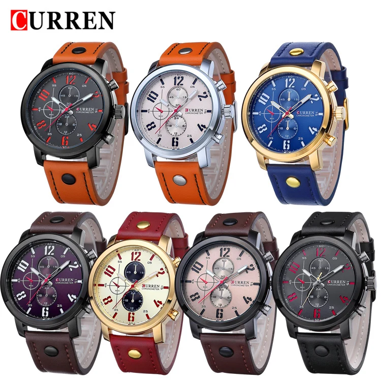 CURREN Роскошные Брендовые Часы мужские модные повседневные кварцевые часы с кожаным ремешком Мужские спортивные наручные часы Мужские часы