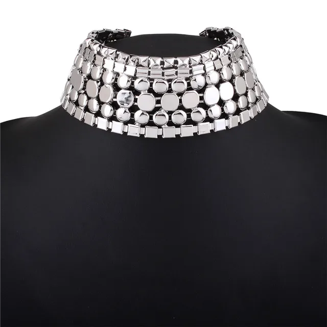 Wide Gold Sliver Choker Necklace 