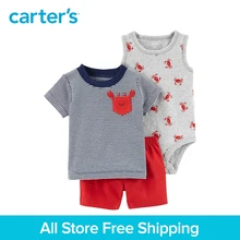 3pcs clothing sets crab tank top bodysuit striped pocket tee shorts Carter s baby boy soft