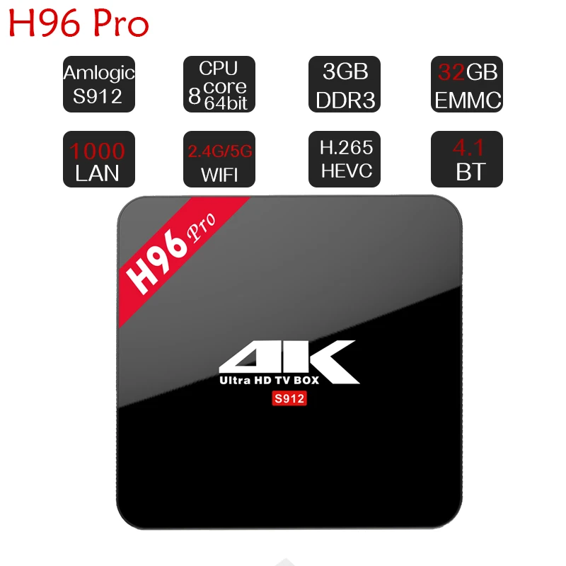 Xinways H96 Pro TV Box Amlogic S912 3 GB 32 GB Octa Core Android 7.1 OS BT 4.1 2.4 GHz + 5.0 GHz WiFi Media Player Smart tv box