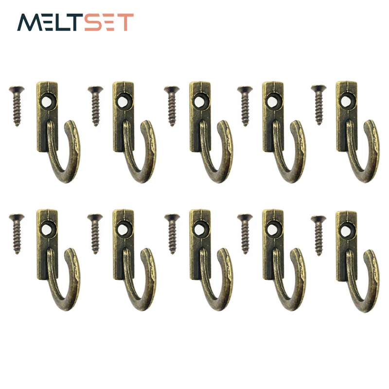 

10pcs/lot Wall Mounted Single Prong Hook Bronze Mini Retro Coat Hanger for Keys Hat Towel Cloth Hooks