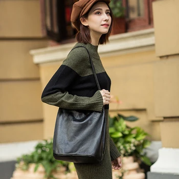 

New Cow Genuine Leather Women Bag Hobos Luxury Bucket Handbags High Quality Leather Shoulder Bag