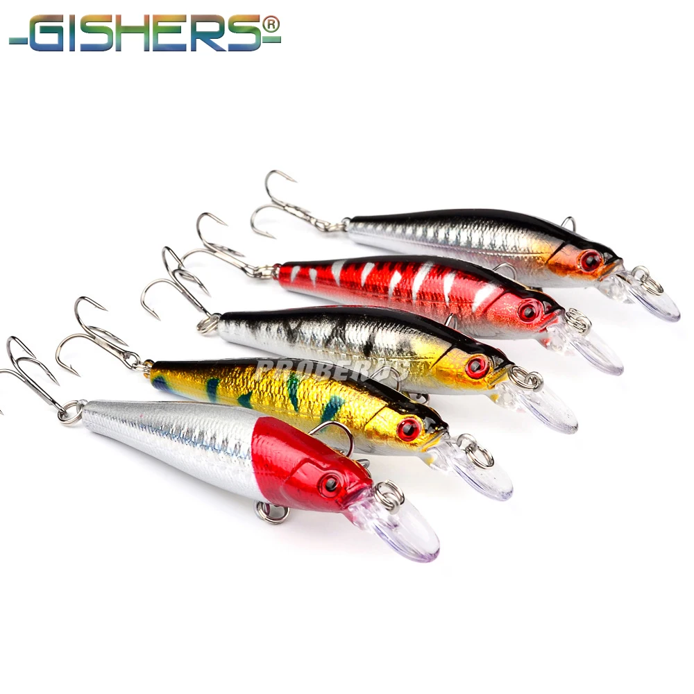 Gishers 5pc Brand Fishing Lures 3.5" 9"/0.3oz 8.37g Top Quality Fishing Tackle 6 Black Hook 5