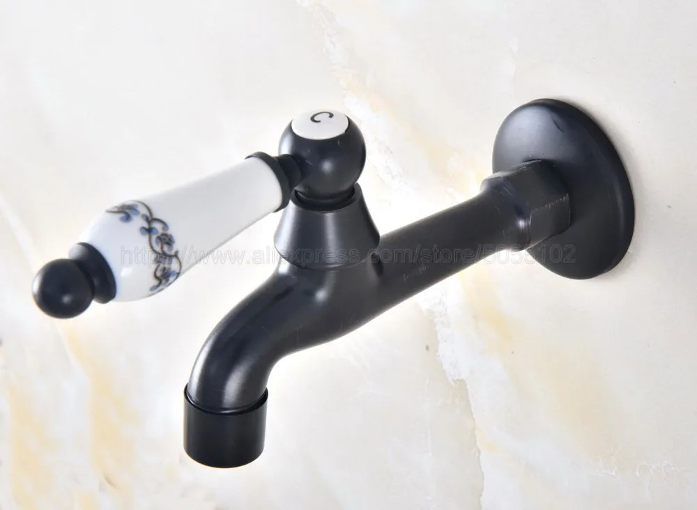 Bathroom Single Handle Cold Copper Faucet for Washing Machine Black Wall Mounted Brass Faucet For Mop Pool zav336