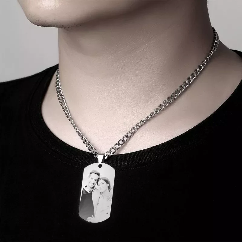 

Men's Photo Engraved Tag Necklace With Engraving Stainless Steel