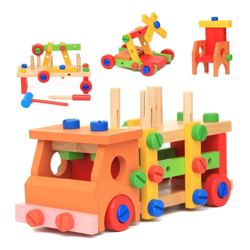 

OUY Wooden Children's Multi-Function Taps Disassembly Nut Car Combination Hands-On Educational Toys