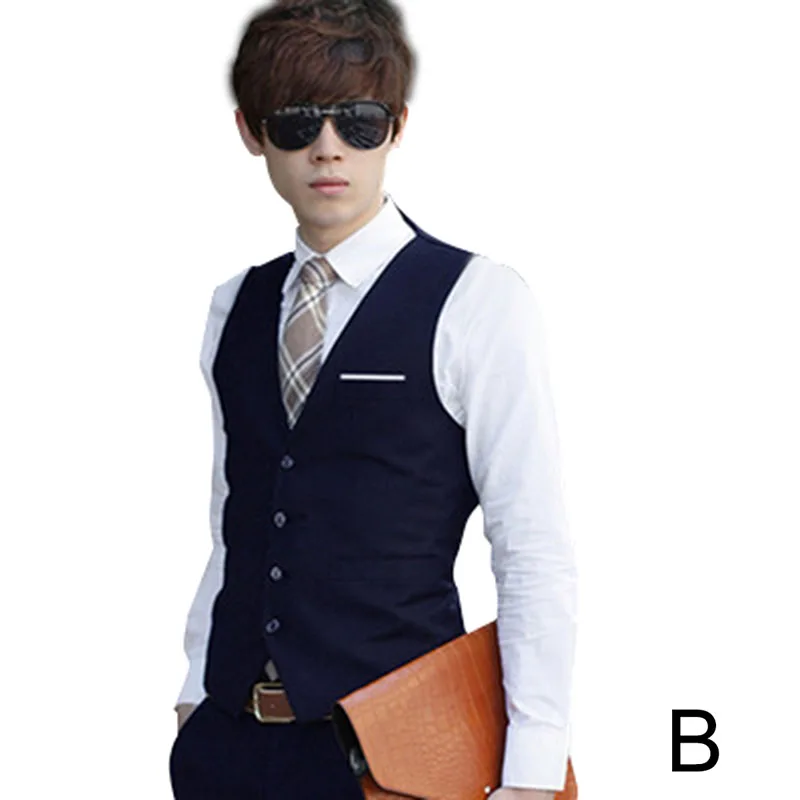 

Newly Men Formal Vests Solid Color Waistcoat Slim Fit Single-breasted Business Casual Vest for Spring DOD886