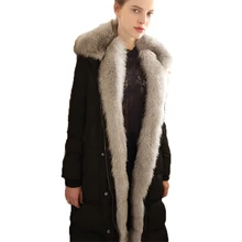 Роскошная пуховая парка с натуральным лисьим меховым воротником и капюшоном, теплая одежда с натуральным лисьим мехом, женское длинное пальто в европейском стиле WUJ0963