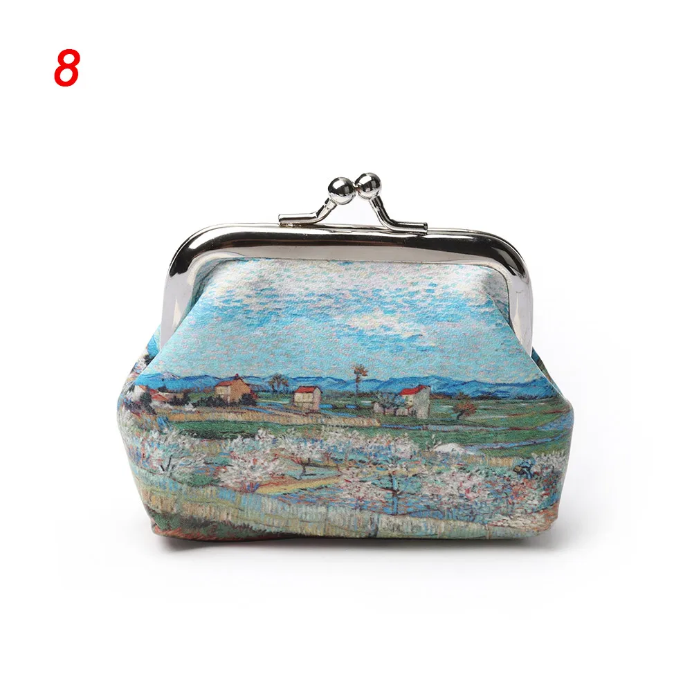 1Pcs Famous Van Gogh Oil Printing Small Wallet For Women Landscape Flower Pattern Mini Hasp Coin Purses Money Card Handbags - Цвет: 8