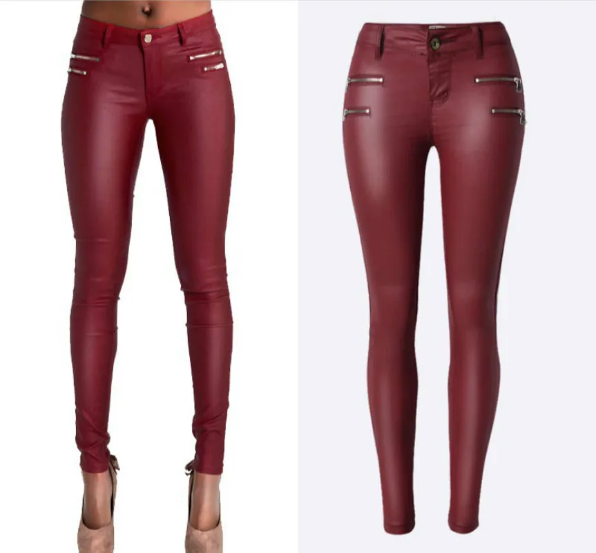 Compare Prices On Red Leather Skinny Jeans- Online Shopping/Buy Low Waist PU Leather Pants Women Double Zipper Skinny Jeans Femme High Stretch Push Up Pants - Compare Prices On Red Leather Skinny Jeans- Online Shopping/Buy