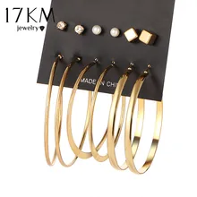 17 км абсолютно 9 пар/уп. Винтажный Золотой цвет большой круг обруч серьги для женщин стимпанк ухо женские серьги набор вечерние ювелирные изделия