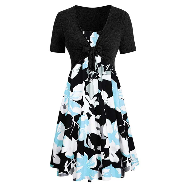 

2019 Women Fitness Desigual Floral Print Dress Medium V Neck Back Knot Front