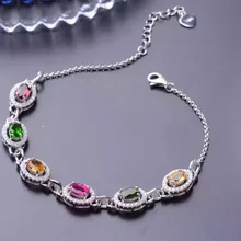 Натуральный разноцветный турмалиновый браслет из натурального драгоценного камня 925 серебряный браслет женский модный круглый вечерние ювелирные изделия подарок
